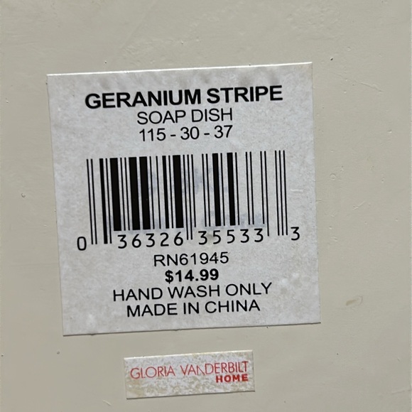 Vintage Gloria Vanderbilt Home soap dish in Geranium Stripe pattern. - Picture 2 of 8